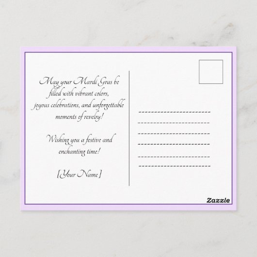 💜 Mardi Gras Mask Briefkaart (Achterkant)