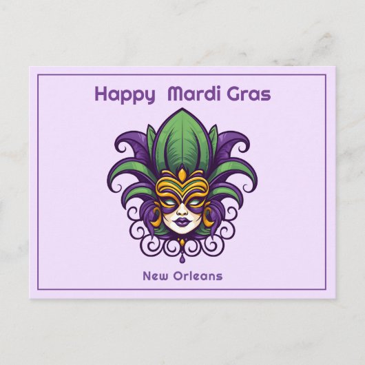 💜 Mardi Gras Mask Briefkaart (Voorkant)