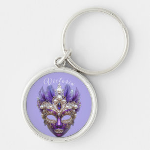 Mardi Gras Mask Elegant Pearls Feathers Pareltjes Sleutelhanger