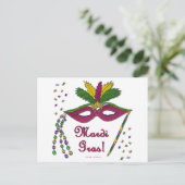 Mardi Gras Mask Feather Beads Briefkaart (Staand voorkant)