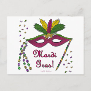 Mardi Gras Mask Feather Beads Briefkaart