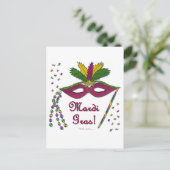 Mardi Gras Mask Feather Beads Briefkaart (Staand voorkant)