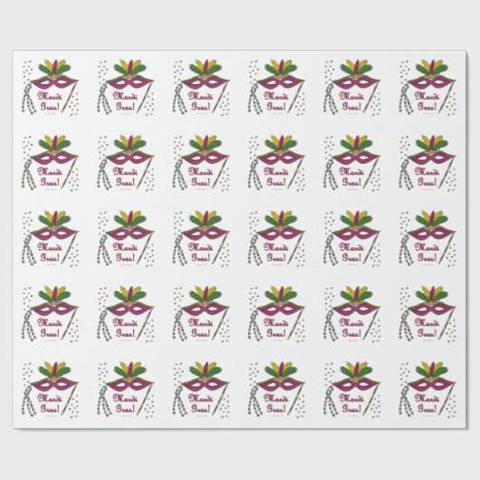 Mardi Gras Mask Feather Beads Cadeaupapier (Vlak)