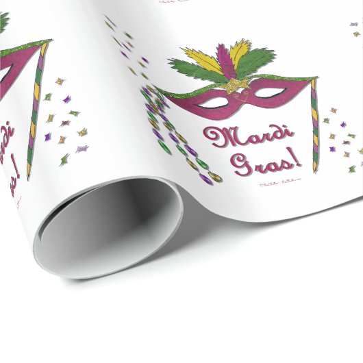 Mardi Gras Mask Feather Beads Cadeaupapier (Rol Hoek)