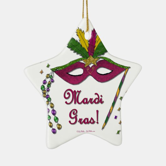 Mardi Gras Mask Feather Beads Keramisch Ornament (Rechts)