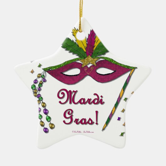 Mardi Gras Mask Feather Beads Keramisch Ornament (Voorkant)