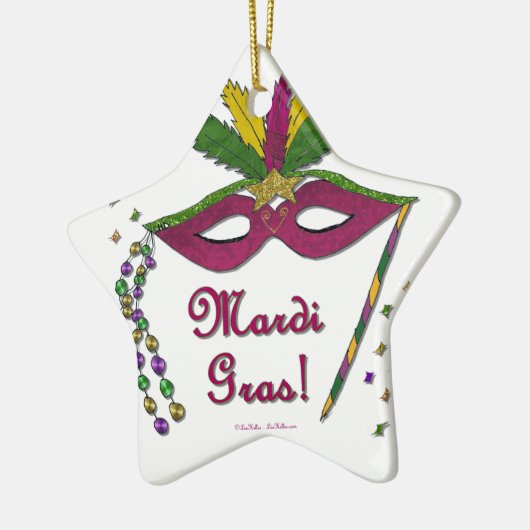 Mardi Gras Mask Feather Beads Keramisch Ornament (Links)
