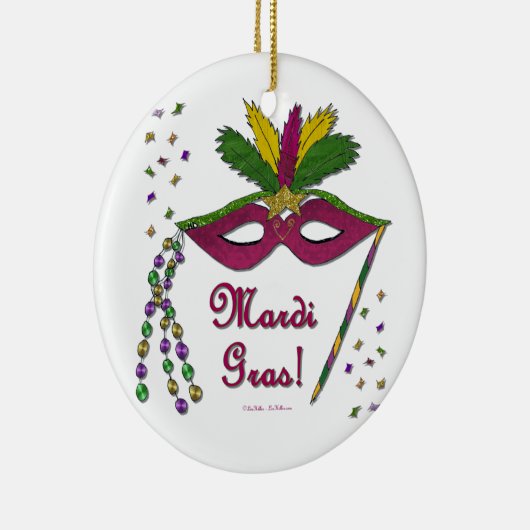 Mardi Gras Mask Feather Beads Keramisch Ornament (Rechts)