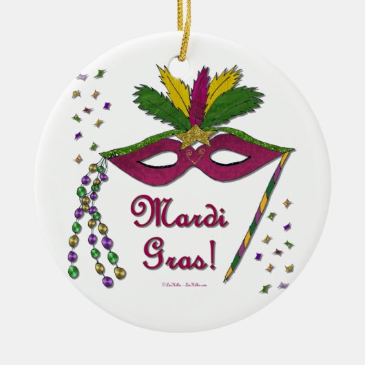 Mardi Gras Mask Feather Beads Keramisch Ornament (Voorkant)