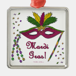 Mardi Gras Mask Feather Beads Metalen Ornament