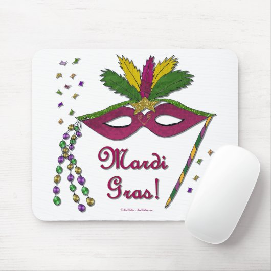 Mardi Gras Mask Feather Beads Muismat (Met muis)
