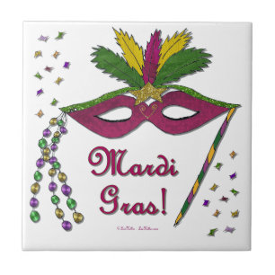 Mardi Gras Mask Feather Beads Tegeltje