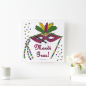 Mardi Gras Mask Feather Beads Vierkante Klok (Huis)