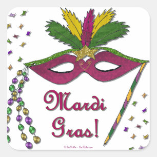 Mardi Gras Mask Feather Beads Vierkante Sticker