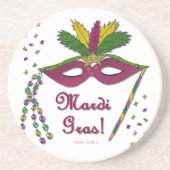 Mardi Gras Mask Feather Beads Zandsteen Onderzetter (Voorkant)