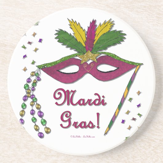 Mardi Gras Mask Feather Beads Zandsteen Onderzetter (Voorkant)