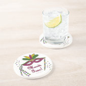 Mardi Gras Mask Feather Beads Zandsteen Onderzetter (Zijkant)