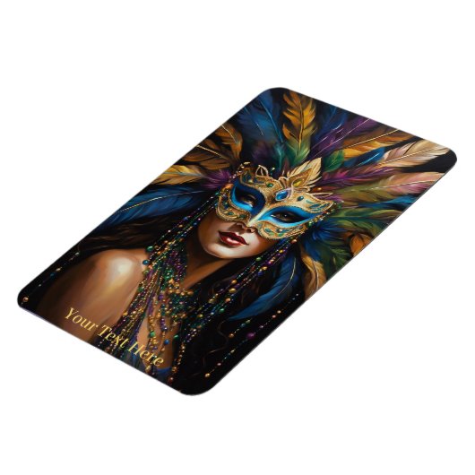Mardi Gras Mask Feathers Kralen Aangepaste Tekst S Magneet (Linkerzijde)
