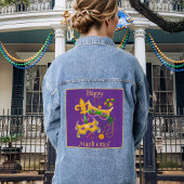 Mardi Gras Mask Fleur de Lis Beads King Cake Denim Jacket