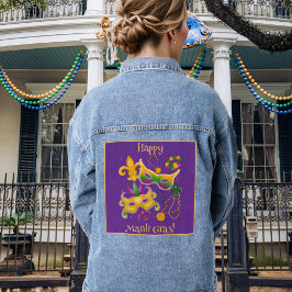 Mardi Gras Mask Fleur de Lis Beads King Cake Denim Jacket