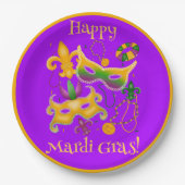 Mardi Gras Mask Fleur de Lis Beads King Cake Papieren Bordje (Voorkant)