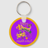 Mardi Gras Mask Fleur de Lis Beads King Cake Sleutelhanger (Voorkant)