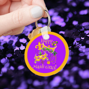 Mardi Gras Mask Fleur de Lis Beads King Cake Sleutelhanger