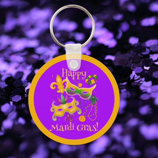Mardi Gras Mask Fleur de Lis Beads King Cake Sleutelhanger
