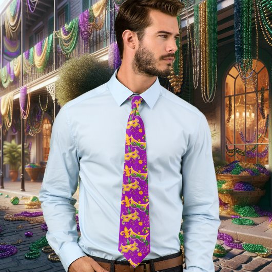 Mardi Gras Mask Fleur de Lis Beads King Cake Stropdas