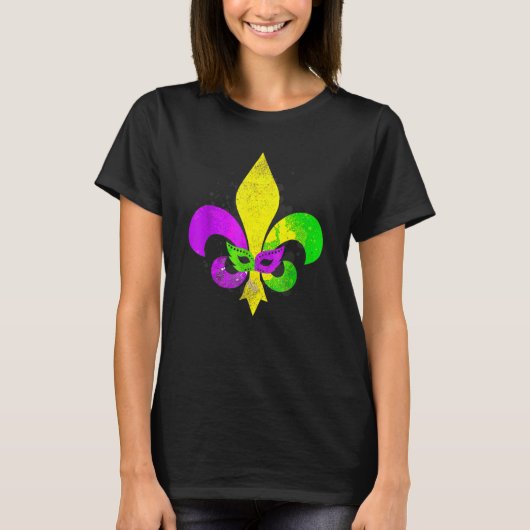 Mardi Gras Mask Fleur de Lis New Orleans Carnaval T-shirt (Voorkant)