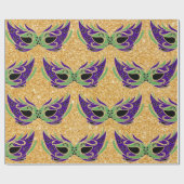 Mardi Gras Mask Groen Paarse Goud Geel Cadeaupapier (Vlak)