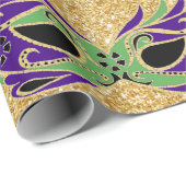 Mardi Gras Mask Groen Paarse Goud Geel Cadeaupapier (Rol Hoek)
