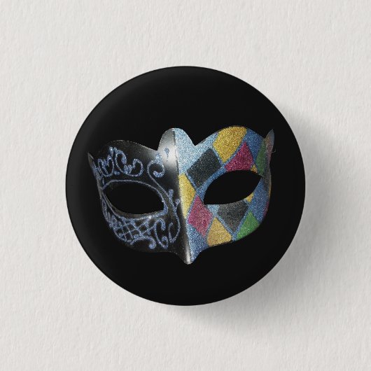 Mardi Gras Mask Harlequin, Scrollwork Pattern Ronde Button 3,2 Cm (Voorkant)