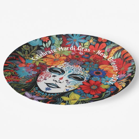 Mardi Gras Mask & Headdress Custom Text Party Papieren Bordje (Gekanteld)