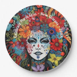 Mardi Gras Mask & Headdress Custom Text Party Papieren Bordje