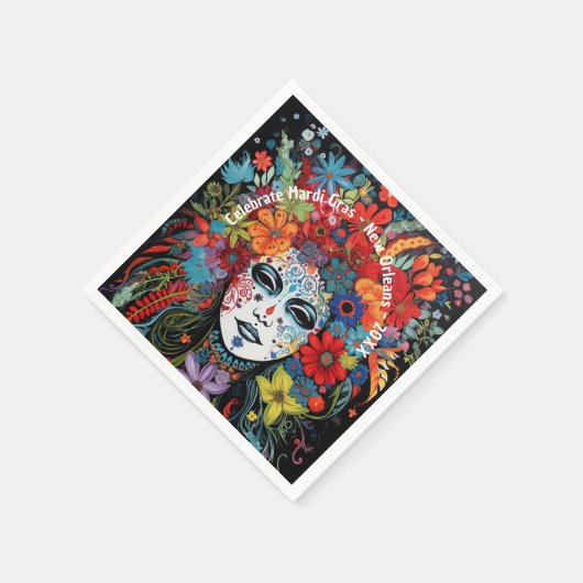 Mardi Gras Mask & Headdress Custom Text Party Servet (Hoek)
