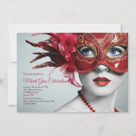 Mardi Gras Mask Invitation Kaart (Voorkant)