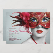 Mardi Gras Mask Invitation Kaart (Voorkant / Achterkant)
