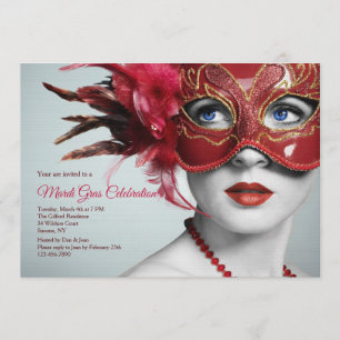 Mardi Gras Mask Invitation Kaart