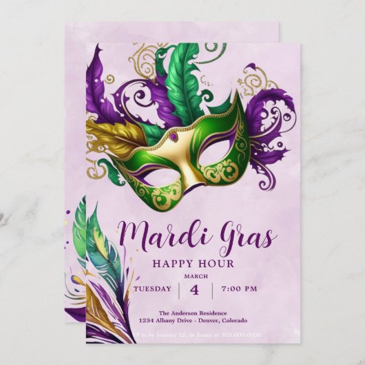 Mardi Gras Mask Kaart (Voorkant / Achterkant)