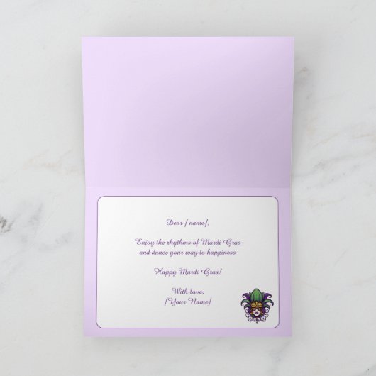 💜 Mardi Gras Mask Kaart (Binnen)