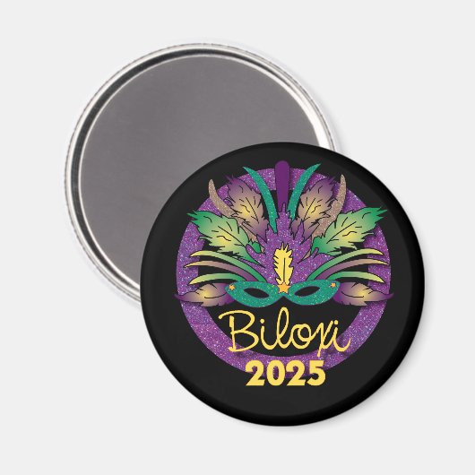 Mardi Gras Mask Magnet - 2025 - Biloxi, MS (Voorkant / Achterkant)