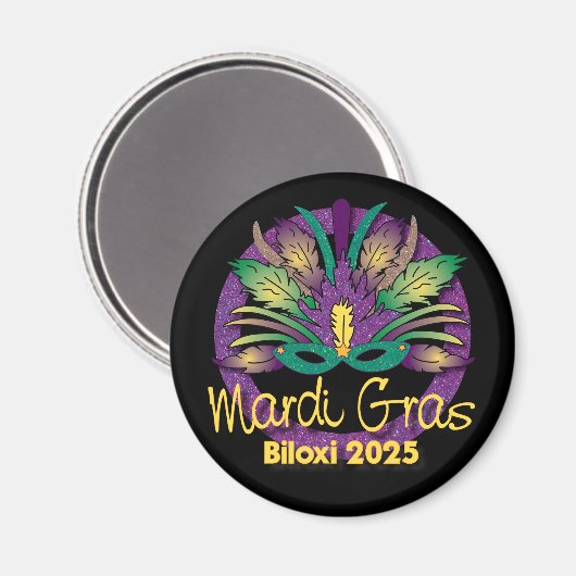 Mardi Gras Mask Magnet - 2025 - Biloxi, MS (Voorkant / Achterkant)