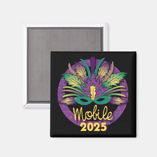 Mardi Gras Mask Magnet - 2025 - Mobiel, AL (Voorkant / Achterkant)