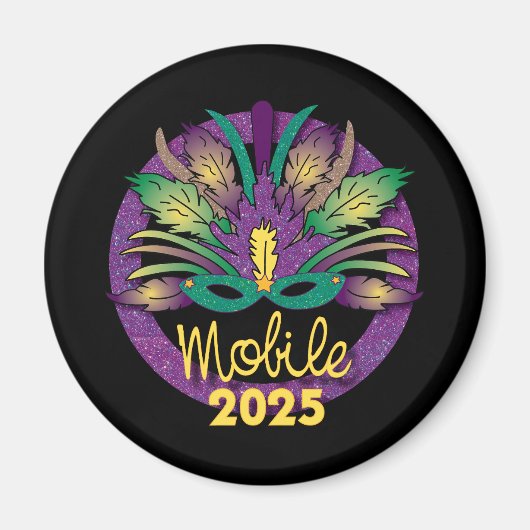 Mardi Gras Mask Magnet - 2025 - Mobiel, AL (Voorkant)