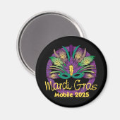 Mardi Gras Mask Magnet - 2025 - Mobiel, AL (Voorkant / Achterkant)