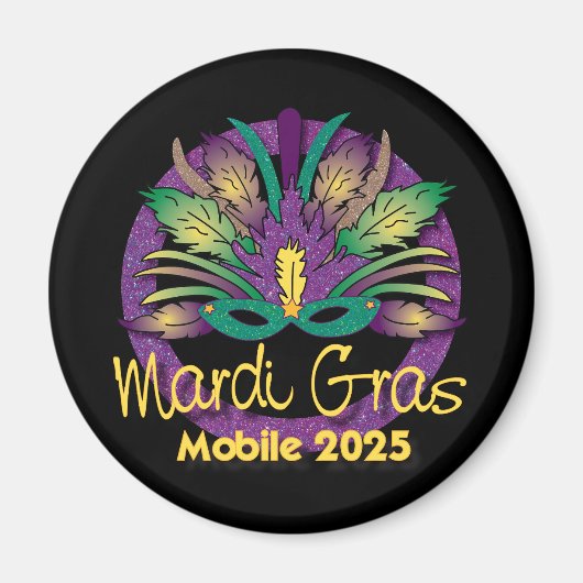 Mardi Gras Mask Magnet - 2025 - Mobiel, AL (Voorkant)