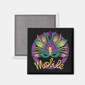 Mardi Gras Mask Magnet - Mobile, AL (Voorkant / Achterkant)