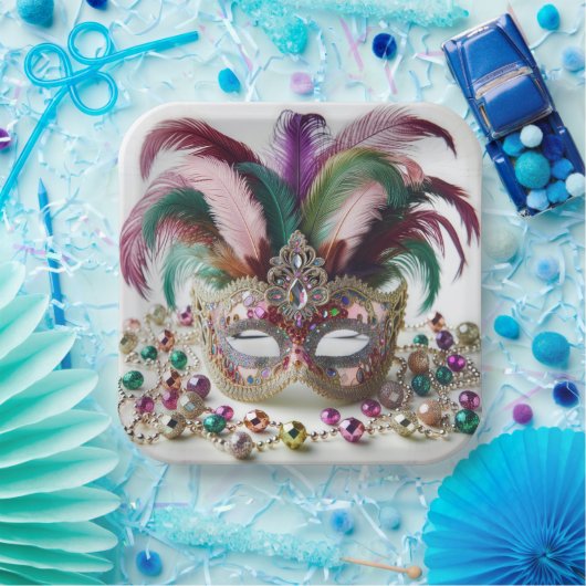 Mardi Gras Mask met juwelen Papieren Bordje (Feest)