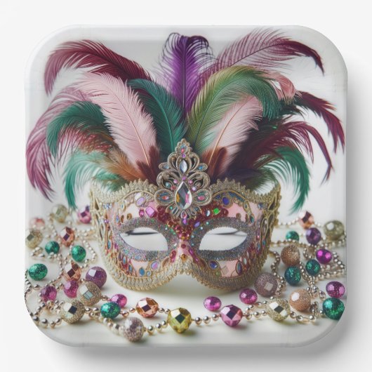 Mardi Gras Mask met juwelen Papieren Bordje (Voorkant)